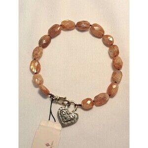 Peyote Bird Sunstone Oval Gemstones Heart Clasp 7.25" Bracelet Orange-Brown NWT